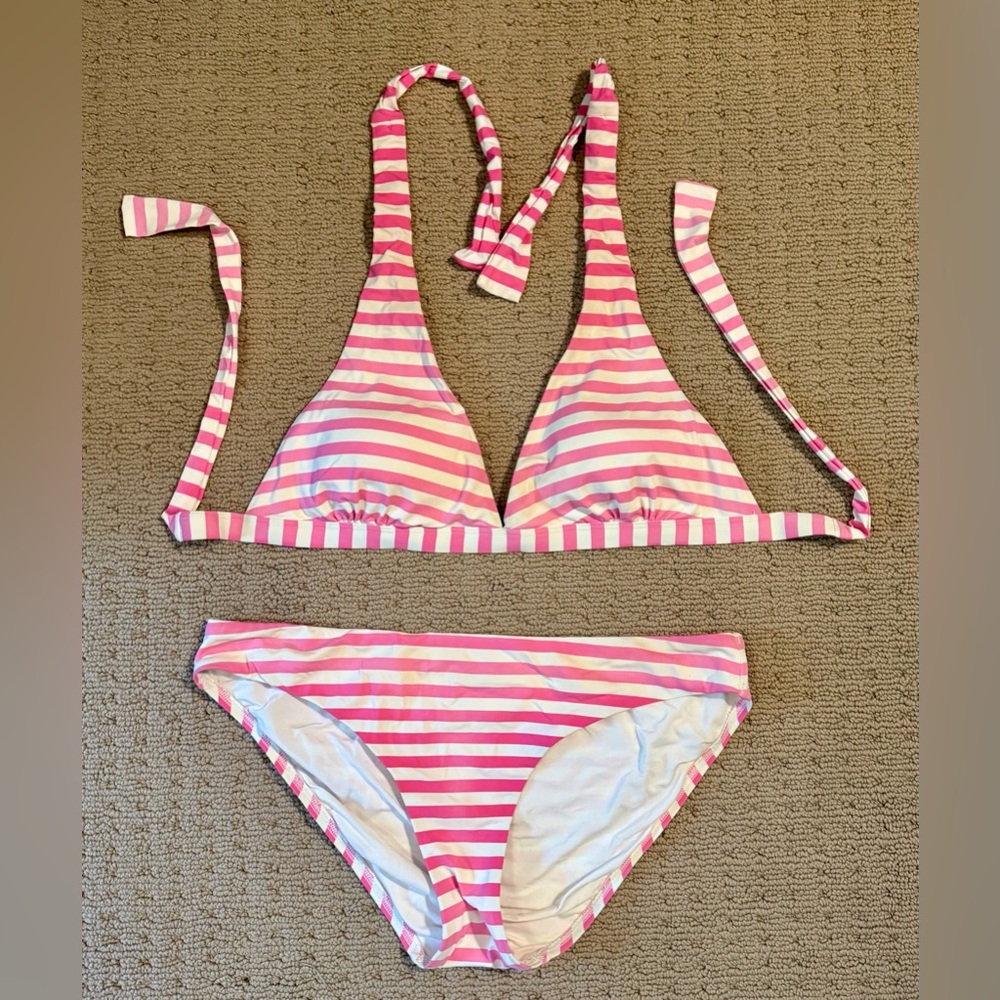 J. McLaughlin Pink and White Striped Two-Piece Bikini Sz Med / Lge